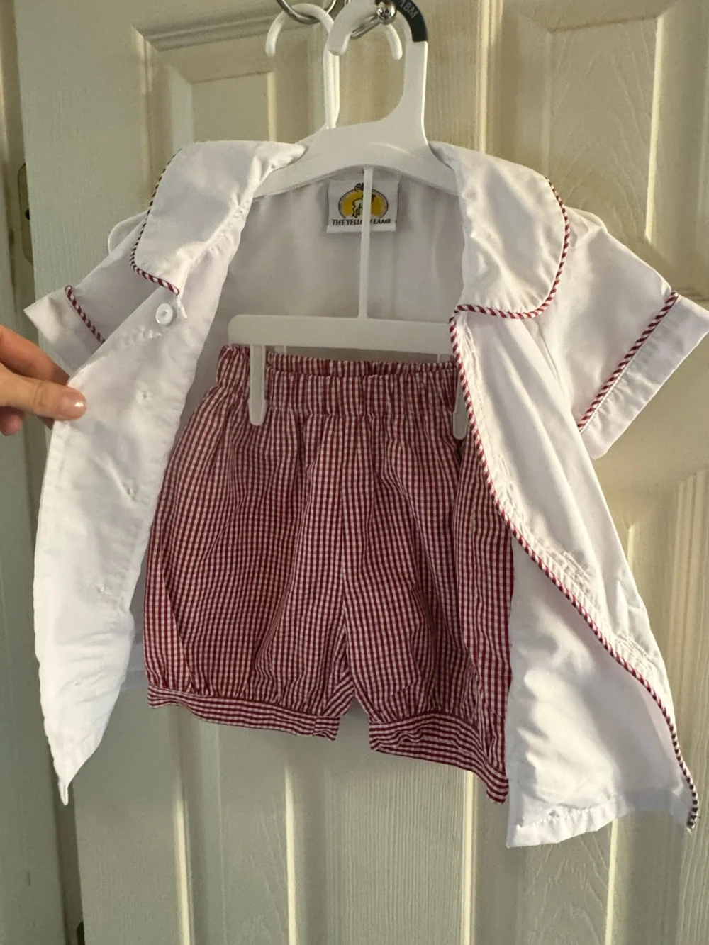 Children's Red Gingham Shorts Set with White Trim Shirt - The Yellow Door